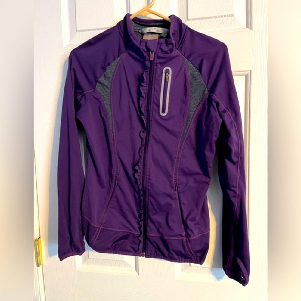 Athleta Prevail Zip Ruffle Running Jacket Purple Size S